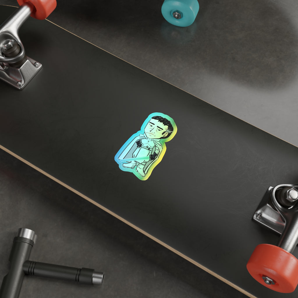 Rook with Glowing Sword Holographic Sticker (Chibi-Style)