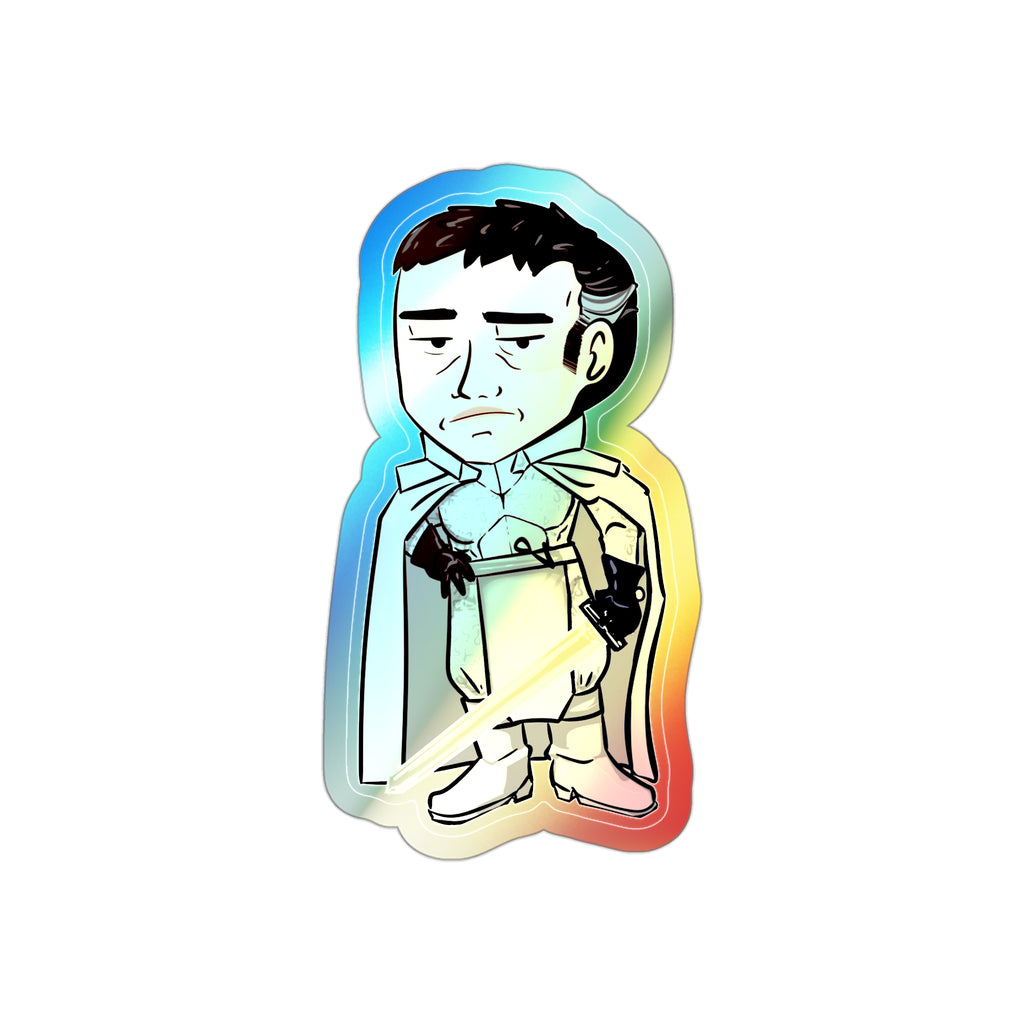 Rook with Glowing Sword Holographic Sticker (Chibi-Style)