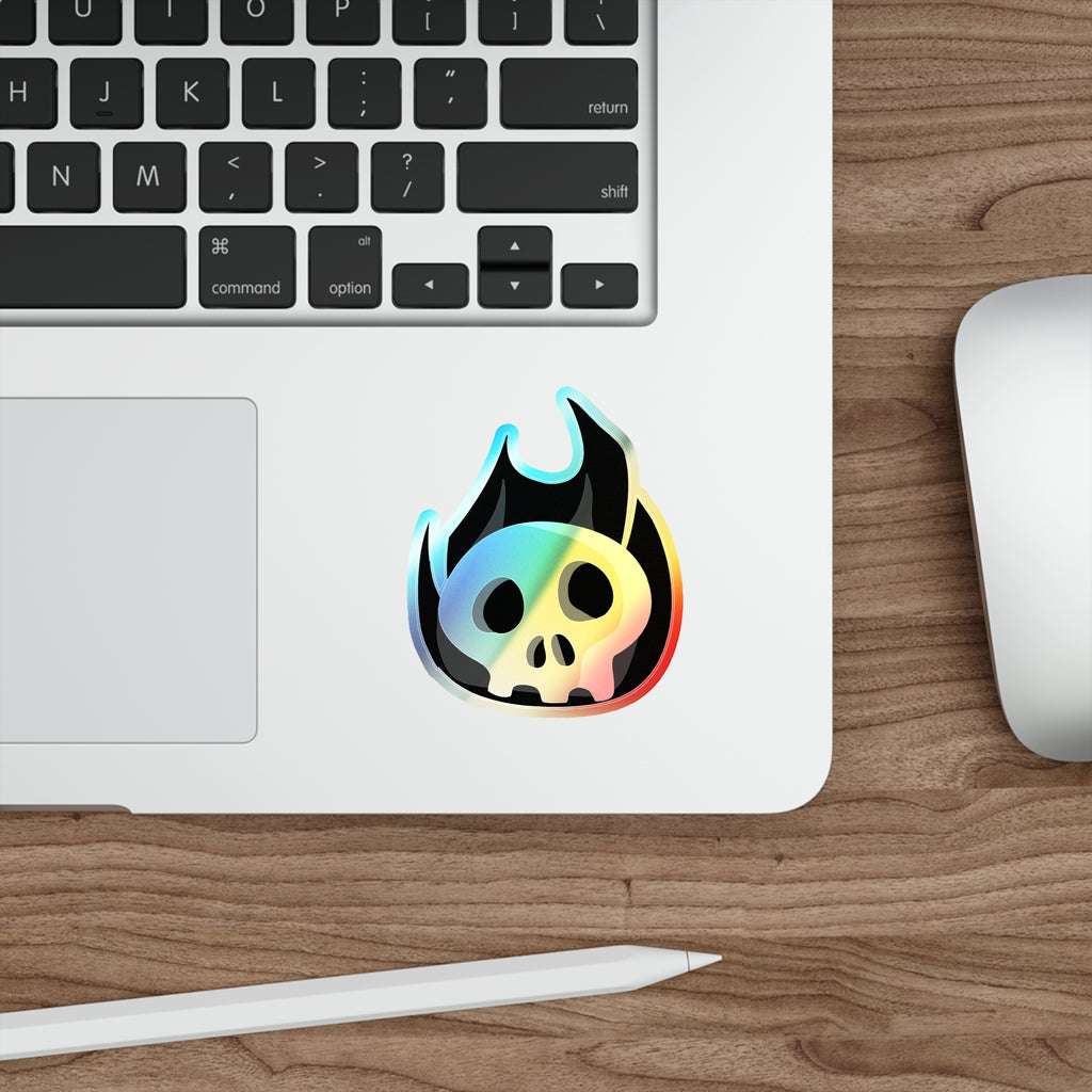 Black Fire Flaming Skull Holographic Sticker