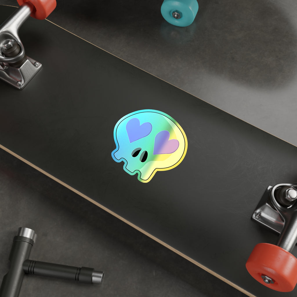 Heart-Eyes Skull Holographic Sticker (Purple)