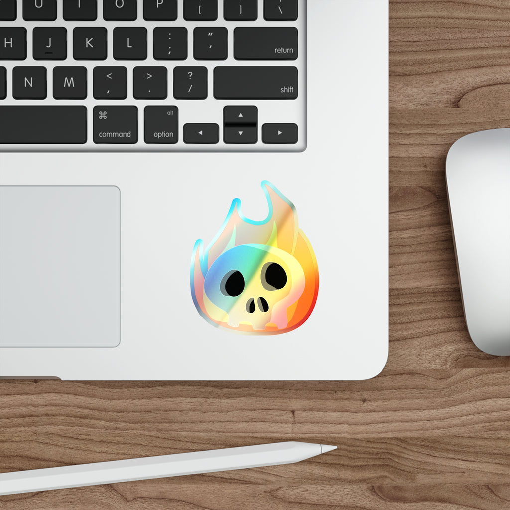 Flaming Skull Holographic Sticker