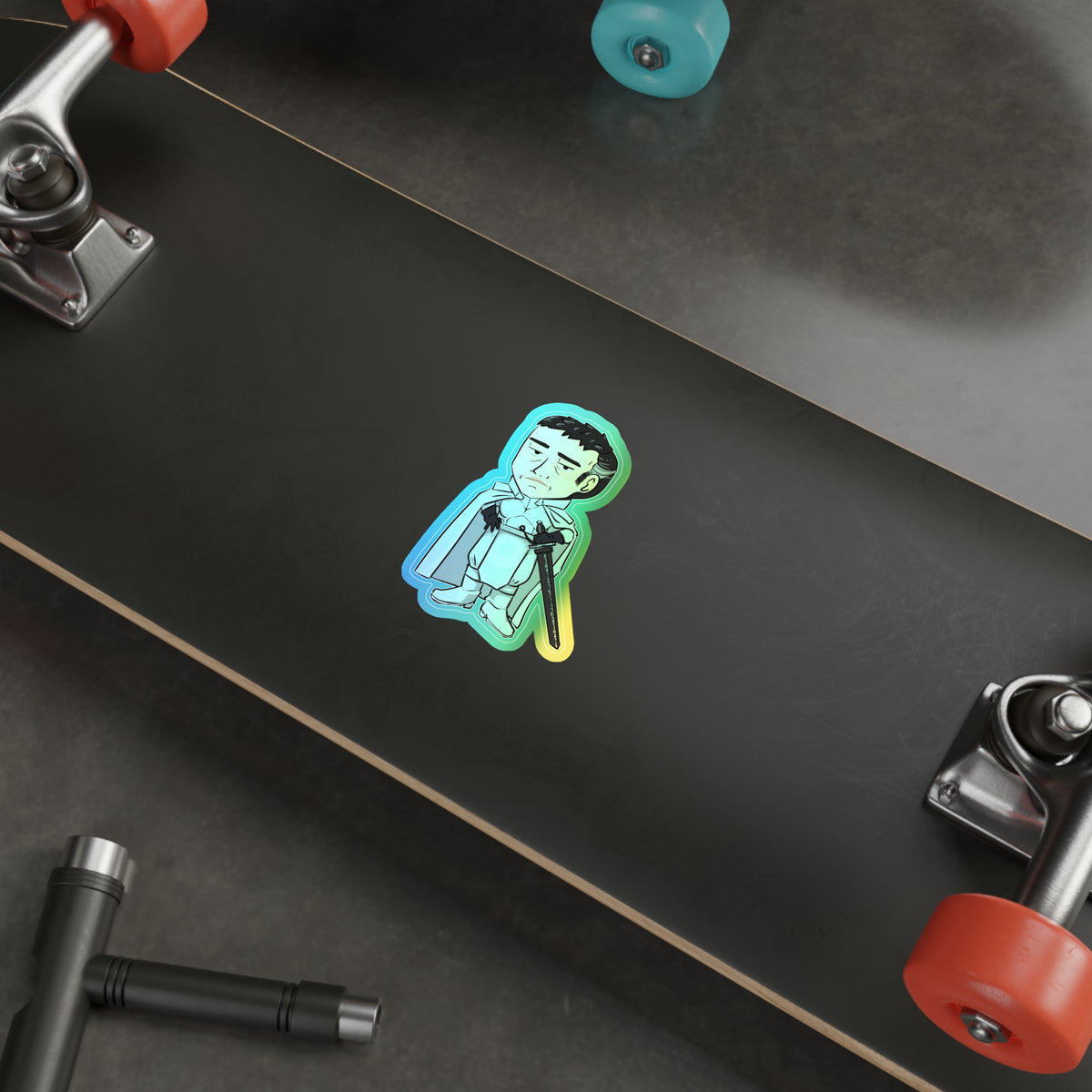 Rook with Black Sword Holographic Sticker (Chibi-Style)