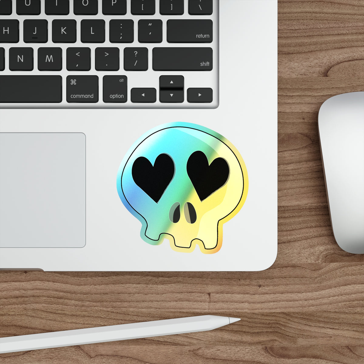 Heart-Eyes Skull Holographic Sticker (Black)