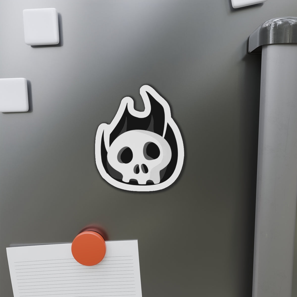 Black Fire Flaming Skull Magnet
