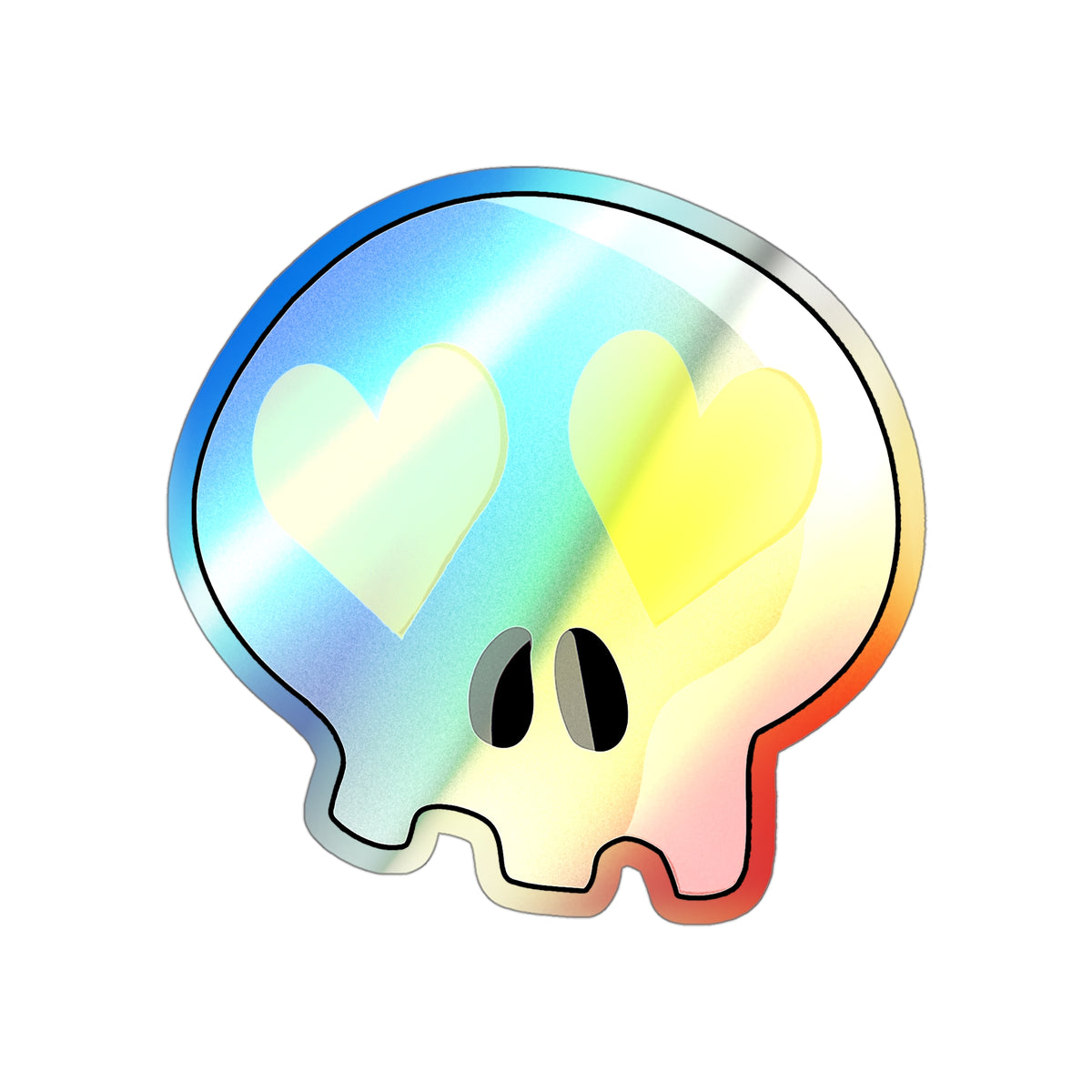 Heart-Eyes Skull Holographic Sticker (Yellow)