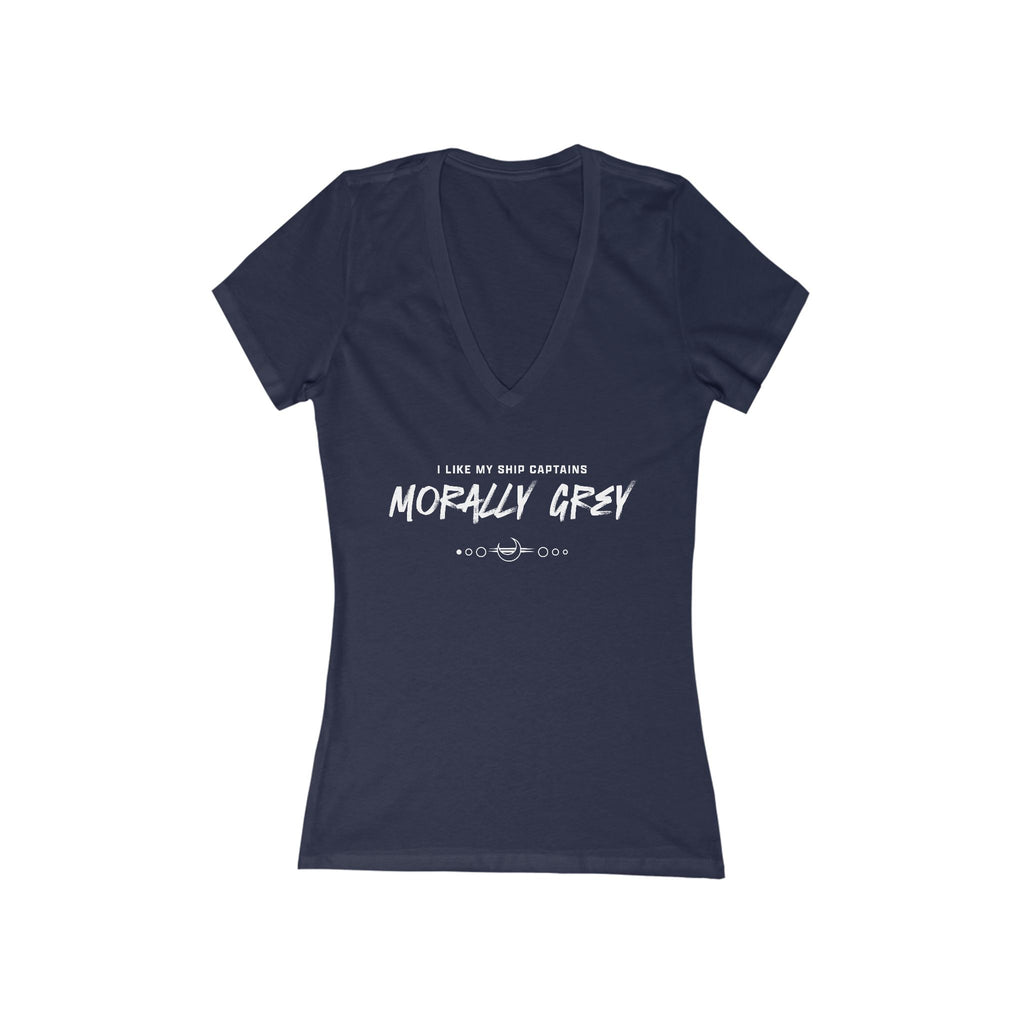 I Like My Ship Captains Morally Grey Women's Deep V-Neck Tee
