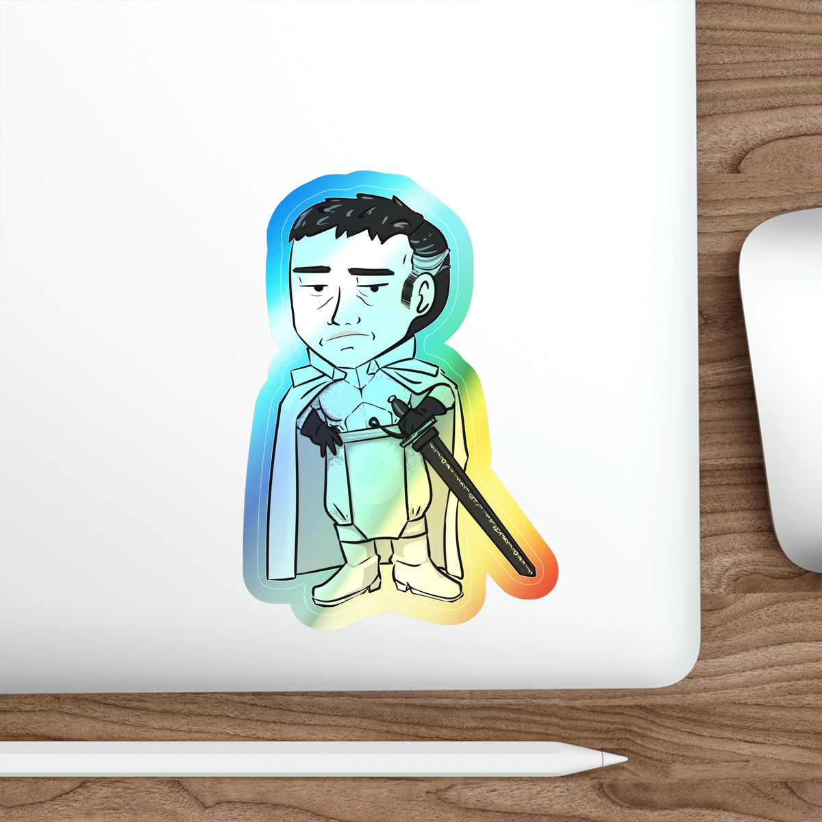 Rook with Black Sword Holographic Sticker (Chibi-Style)
