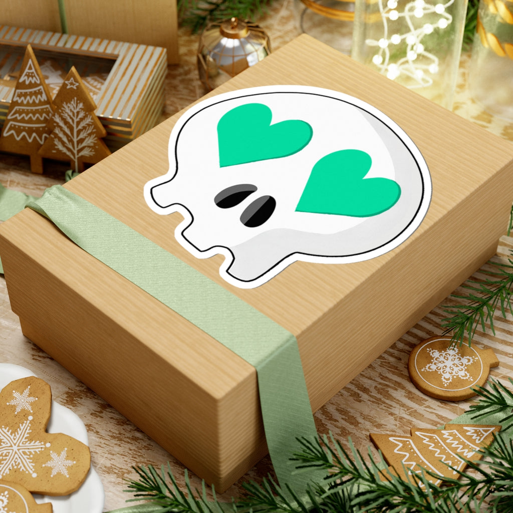 Heart-Eyes Skull Sticker (Teal)