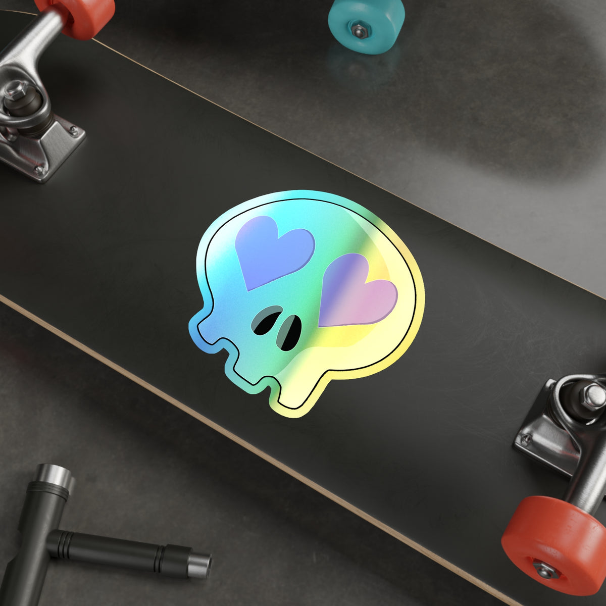 Heart-Eyes Skull Holographic Sticker (Purple)