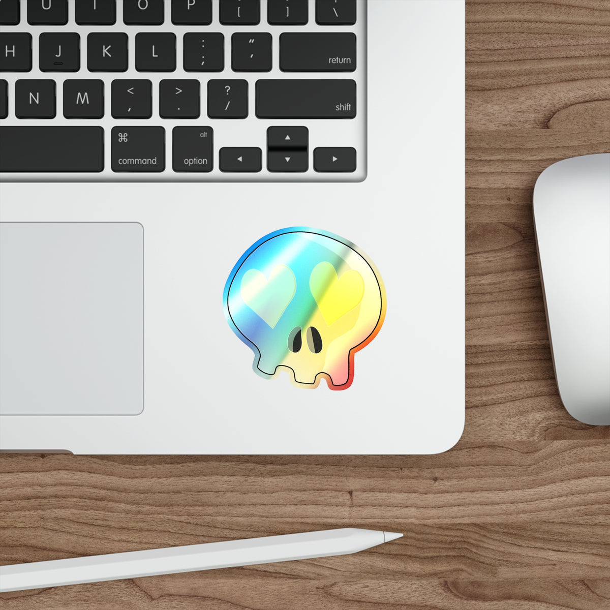 Heart-Eyes Skull Holographic Sticker (Yellow)