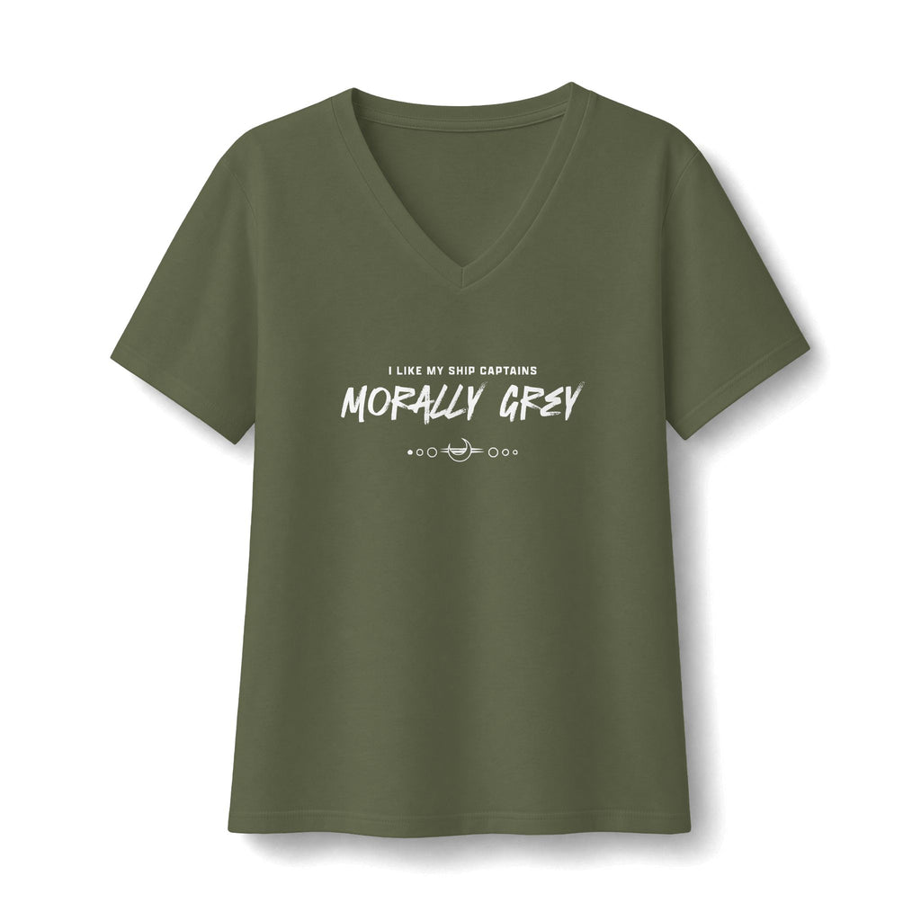 I Like My Ship Captains Morally Grey Women's Relaxed V-Neck Tee