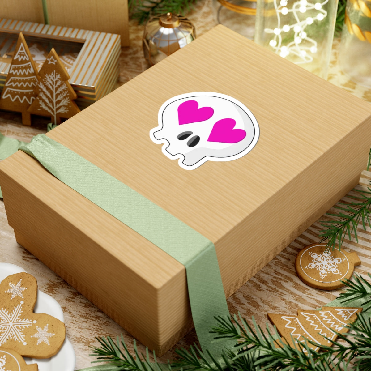 Heart-Eyes Skull Sticker (Pink)