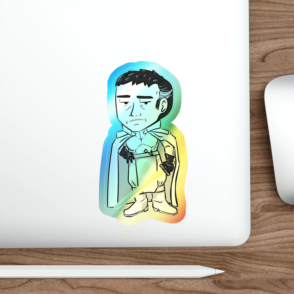 Rook with Glowing Sword Holographic Sticker (Chibi-Style)