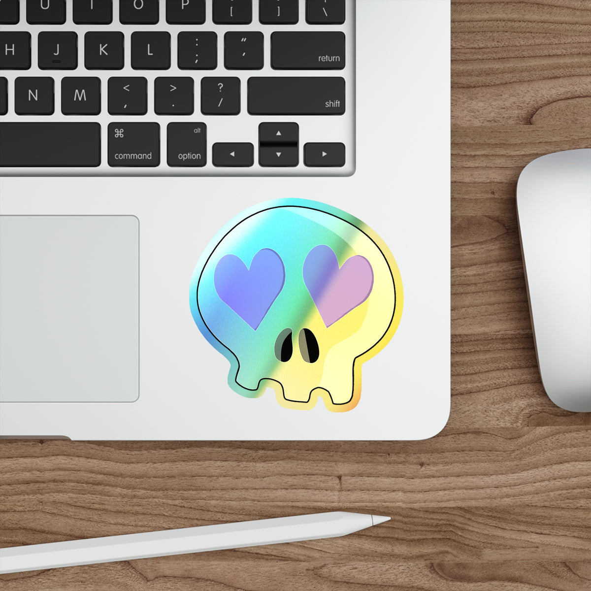 Heart-Eyes Skull Holographic Sticker (Purple)