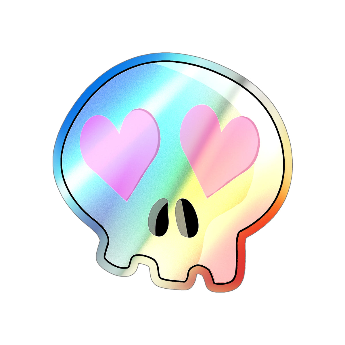 Heart-Eyes Skull Holographic Sticker (Pink)