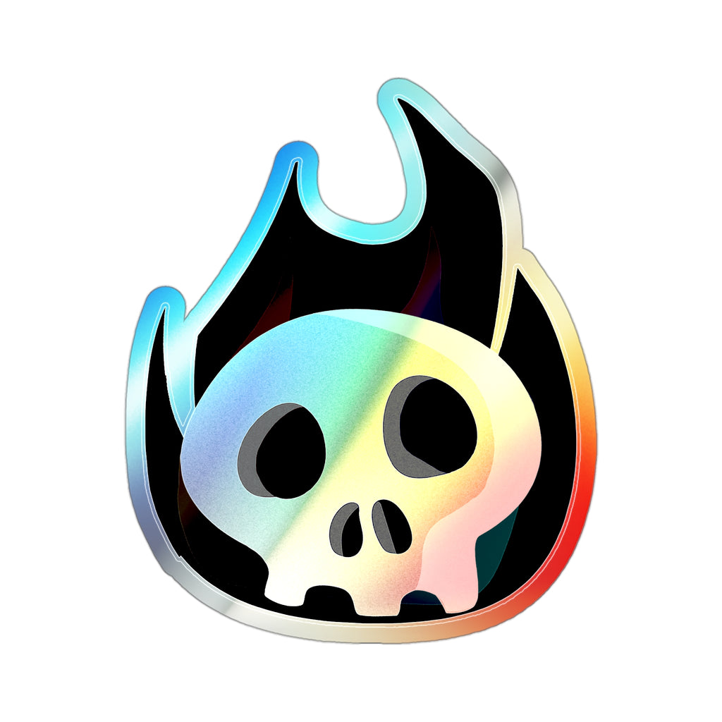 Black Fire Flaming Skull Holographic Sticker