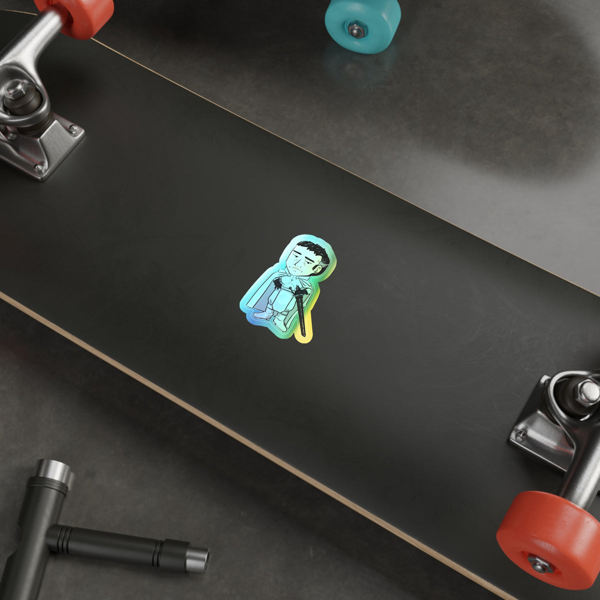 Rook with Black Sword Holographic Sticker (Chibi-Style)