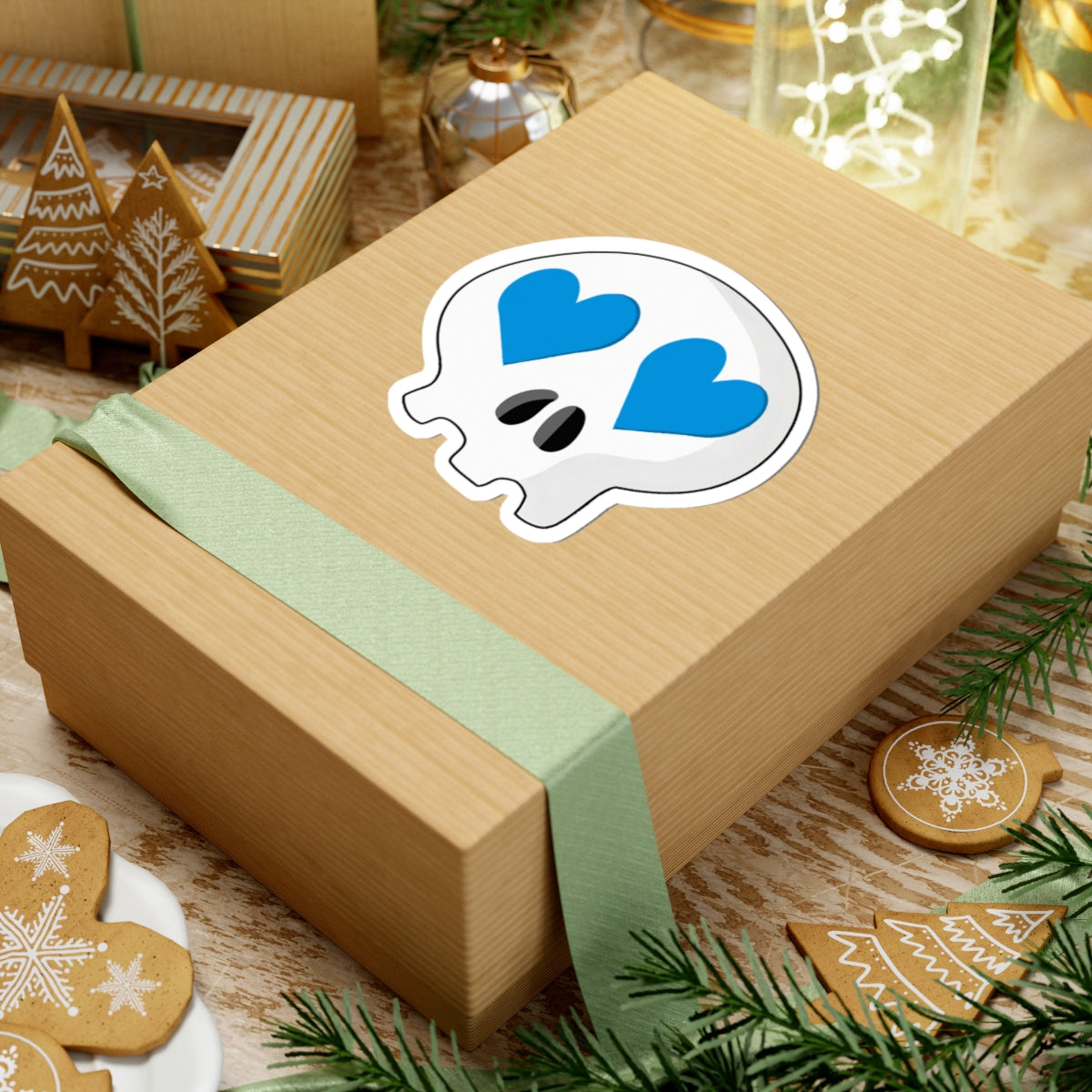 Heart-Eyes Skull Sticker (Blue)