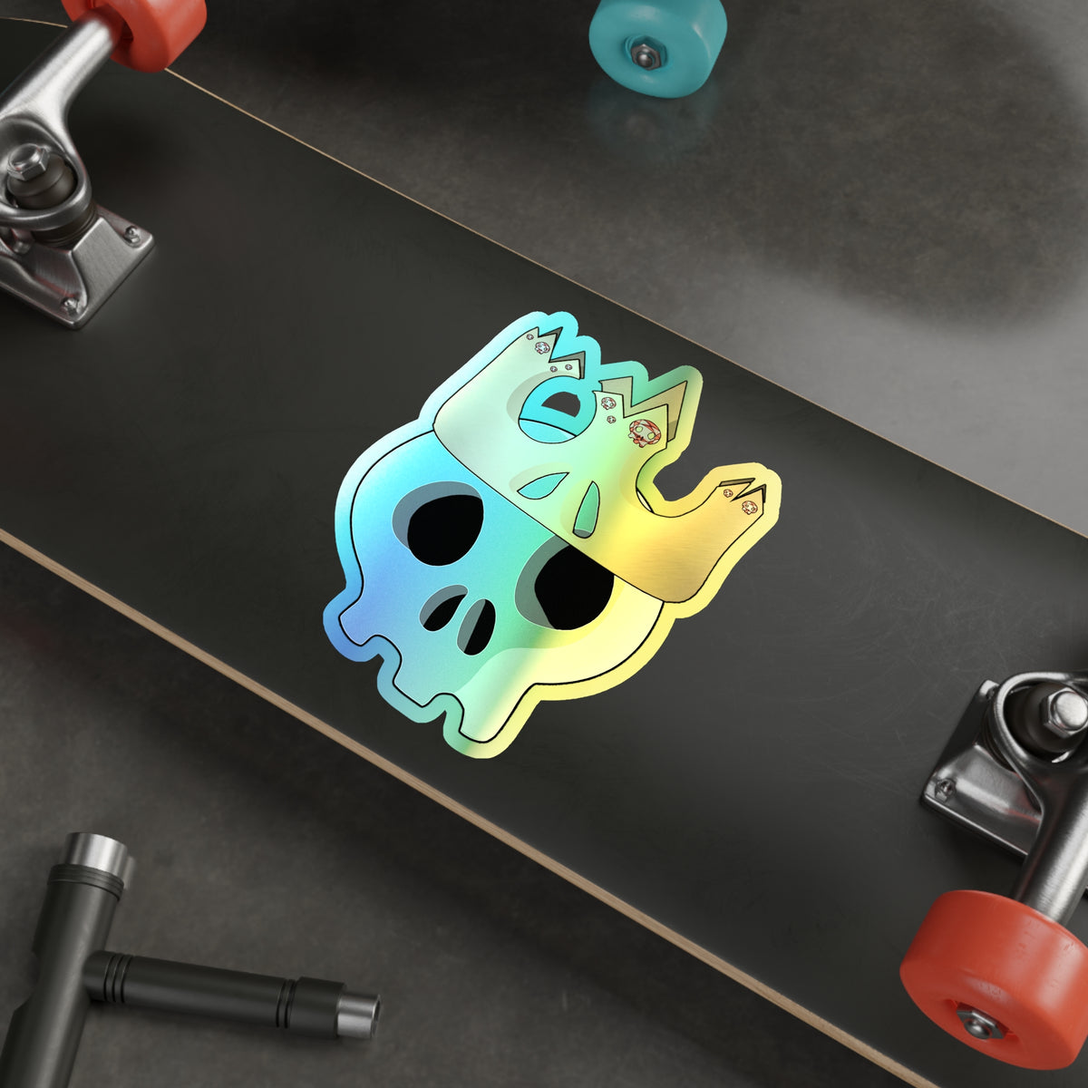 King & Queen Crown Skull Holographic Sticker