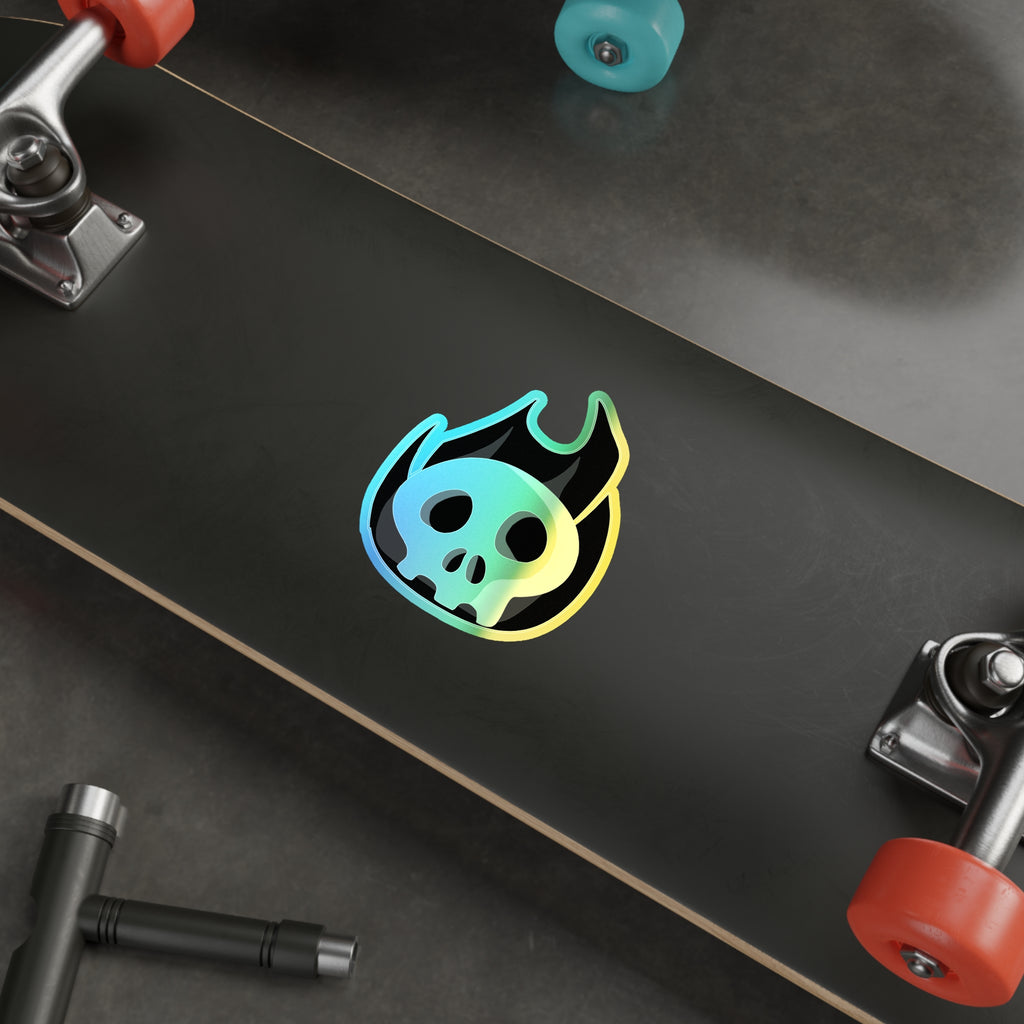Black Fire Flaming Skull Holographic Sticker