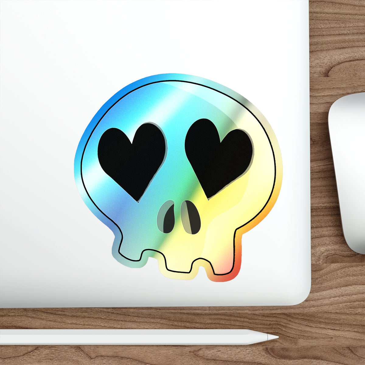 Heart-Eyes Skull Holographic Sticker (Black)
