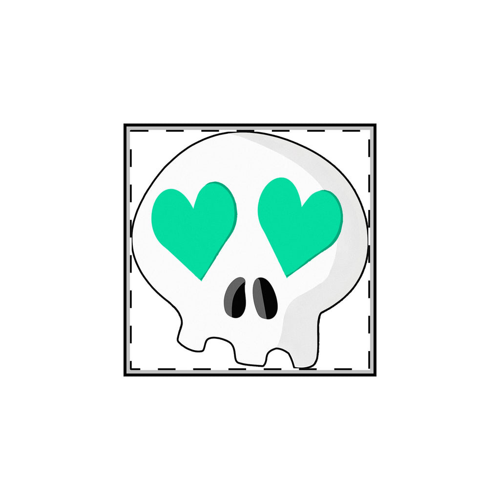 Heart-Eyes Skull Pin (Teal)