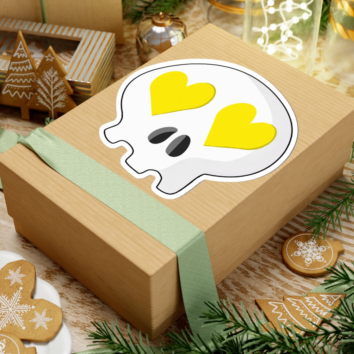 Heart-Eyes Skull Sticker (Yellow)