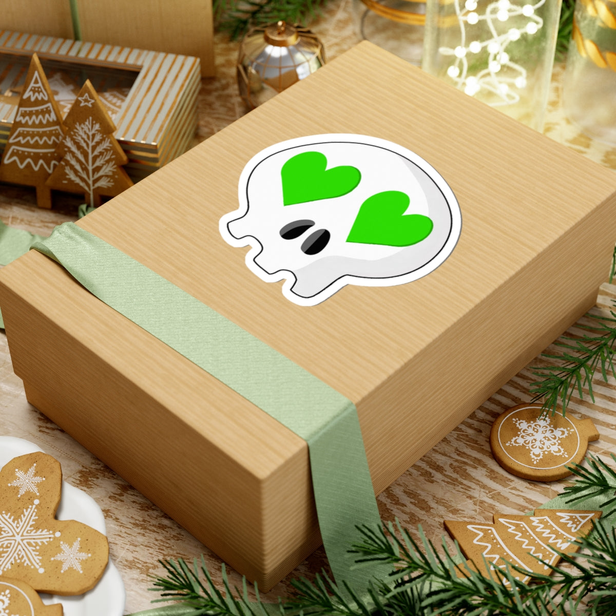 Heart-Eyes Skull Sticker (Green)