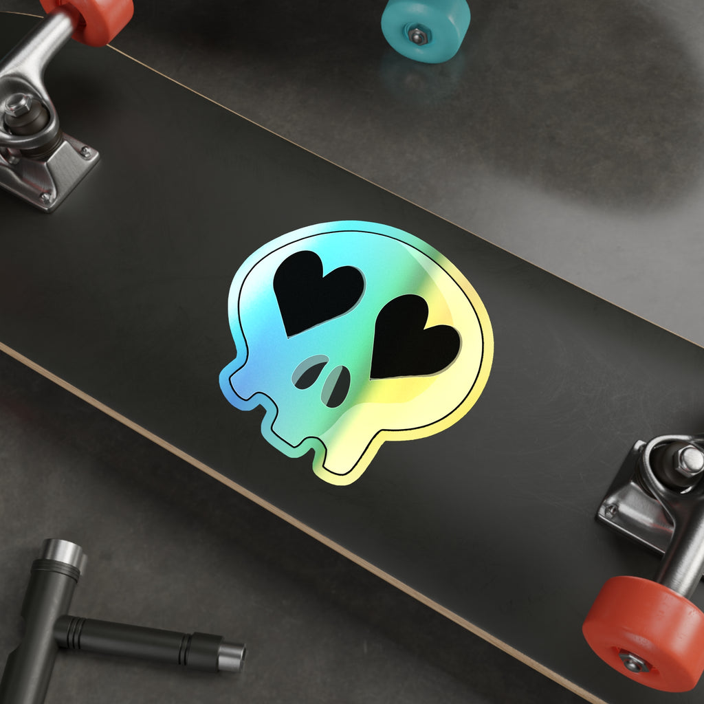Heart-Eyes Skull Holographic Sticker (Black)