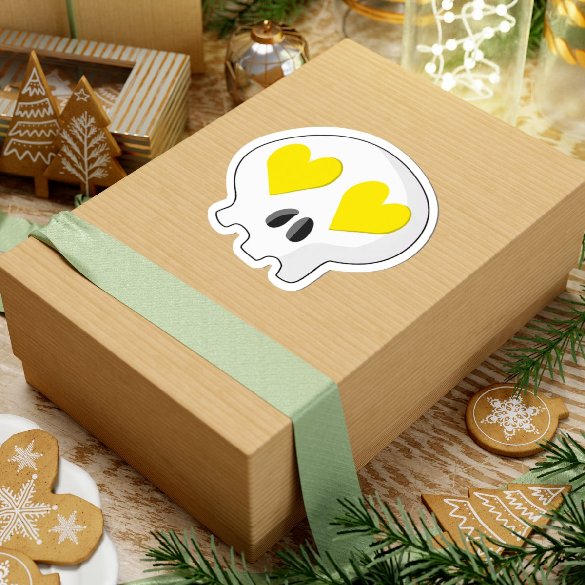 Heart-Eyes Skull Sticker (Yellow)