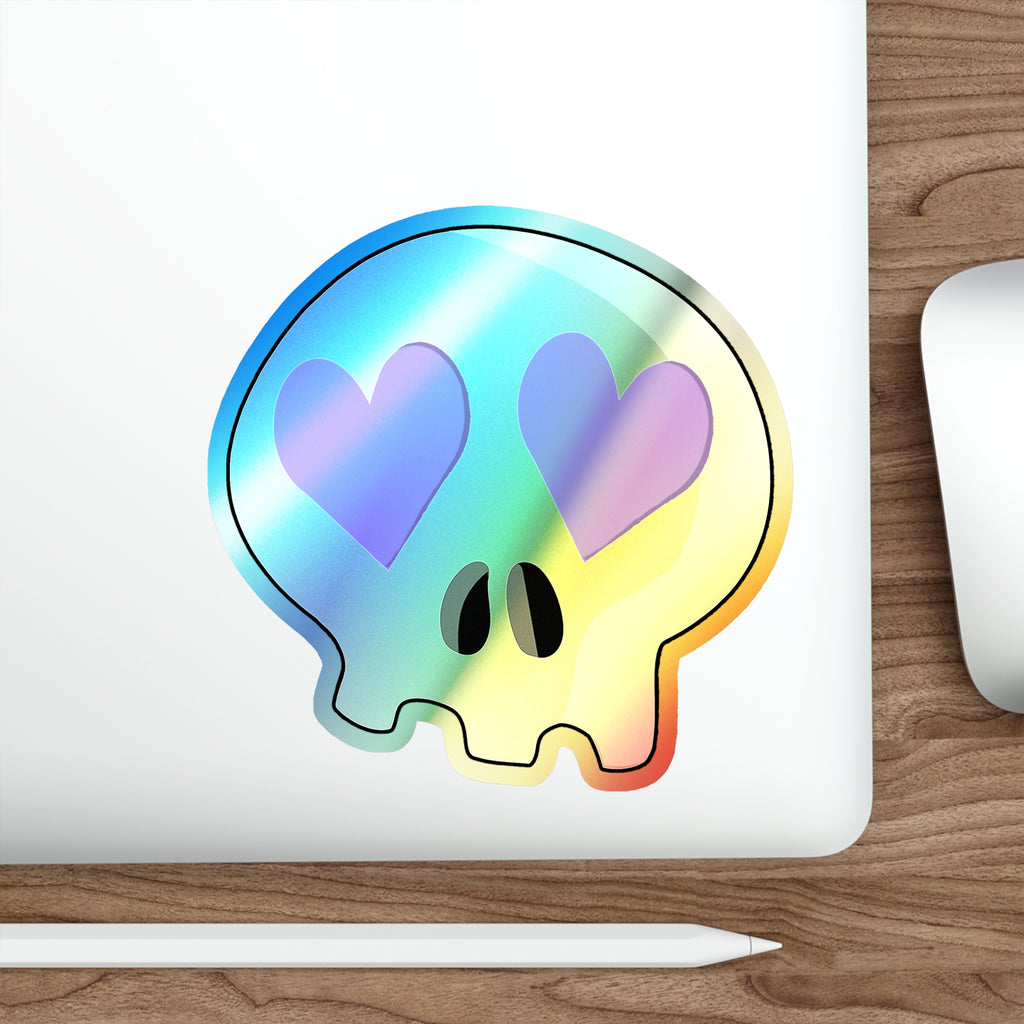 Heart-Eyes Skull Holographic Sticker (Purple)