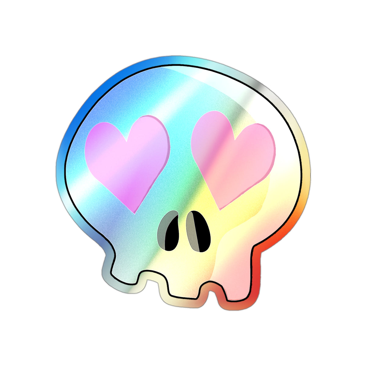 Heart-Eyes Skull Holographic Sticker (Pink)