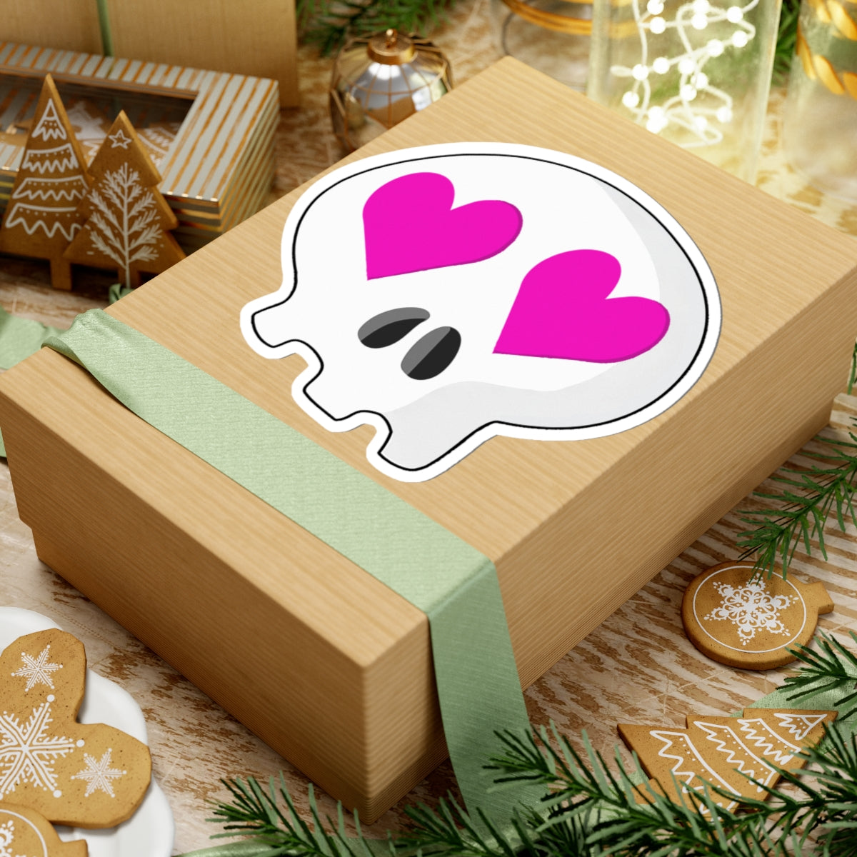 Heart-Eyes Skull Sticker (Pink)