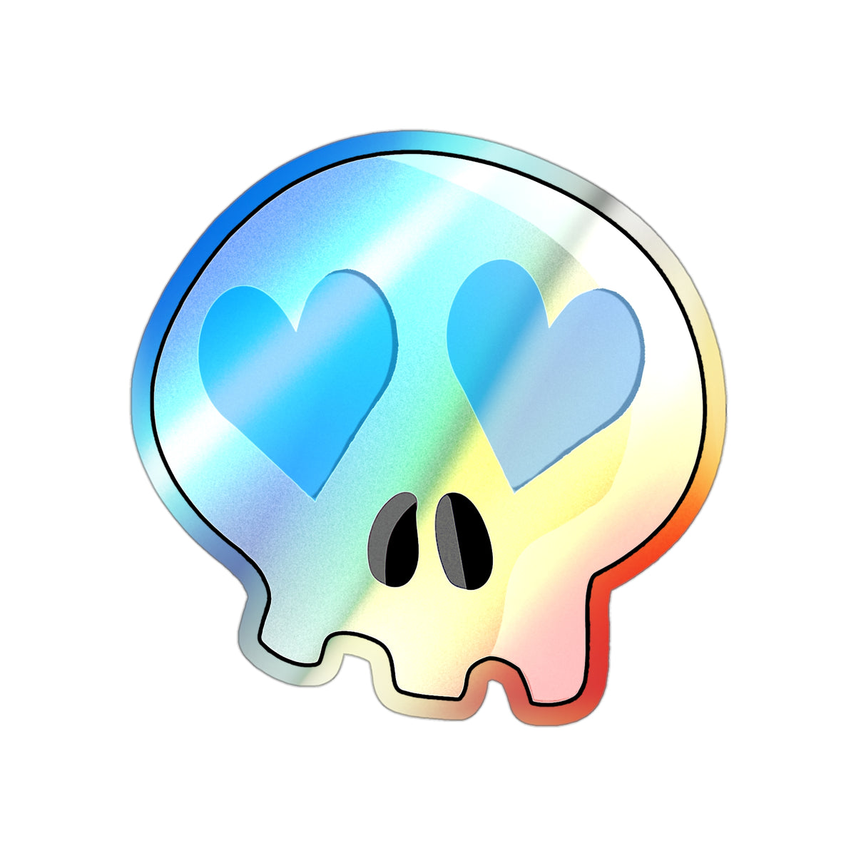 Heart-Eyes Skull Holographic Sticker (Blue)