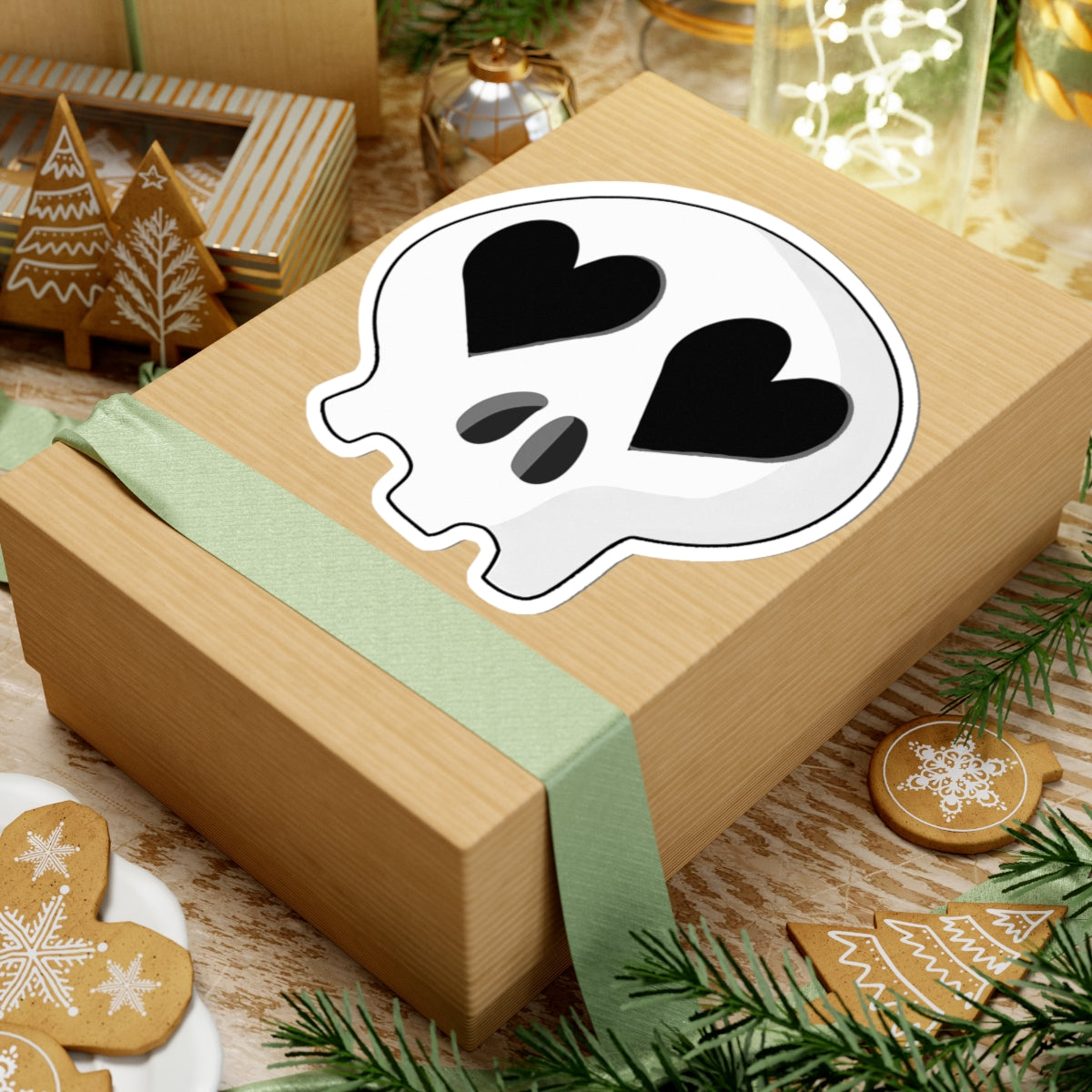 Heart-Eyes Skull Sticker (Black)