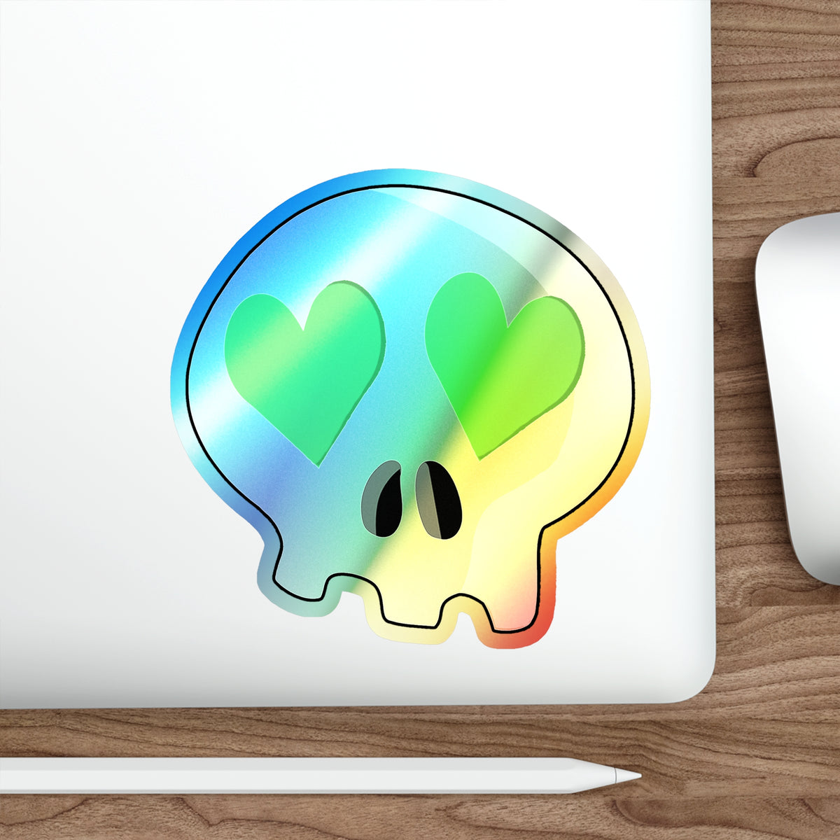 Heart-Eyes Skull Holographic Sticker (Green)