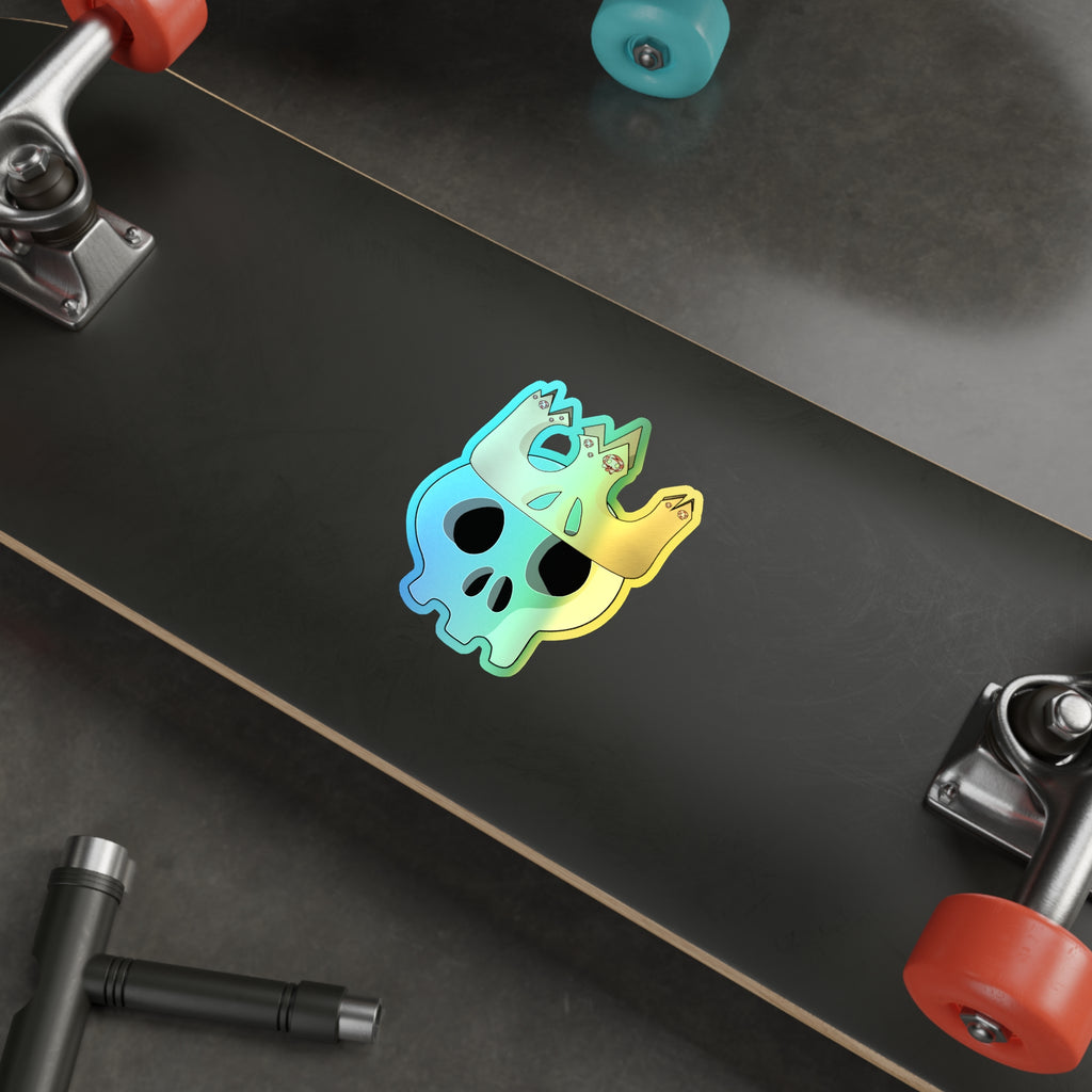 King & Queen Crown Skull Holographic Sticker