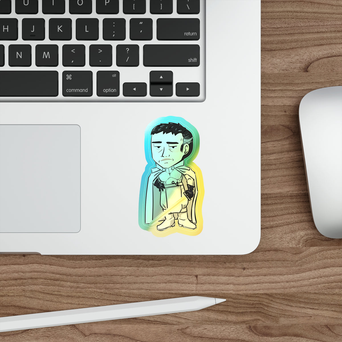 Rook with Glowing Sword Holographic Sticker (Chibi-Style)