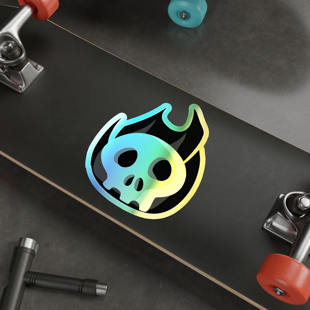 Black Fire Flaming Skull Holographic Sticker