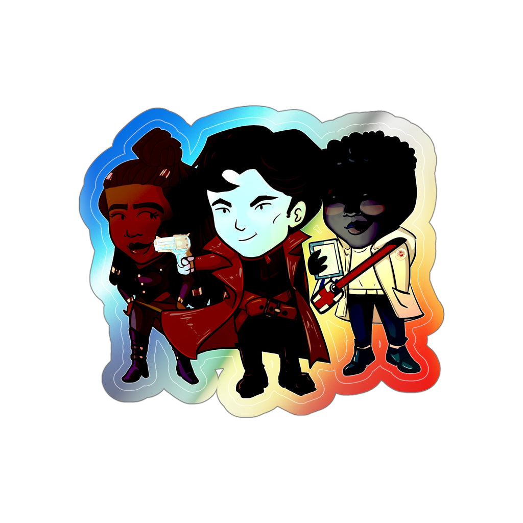 Grey, Minn, and Farlow Holographic Sticker (Chibi-Style)