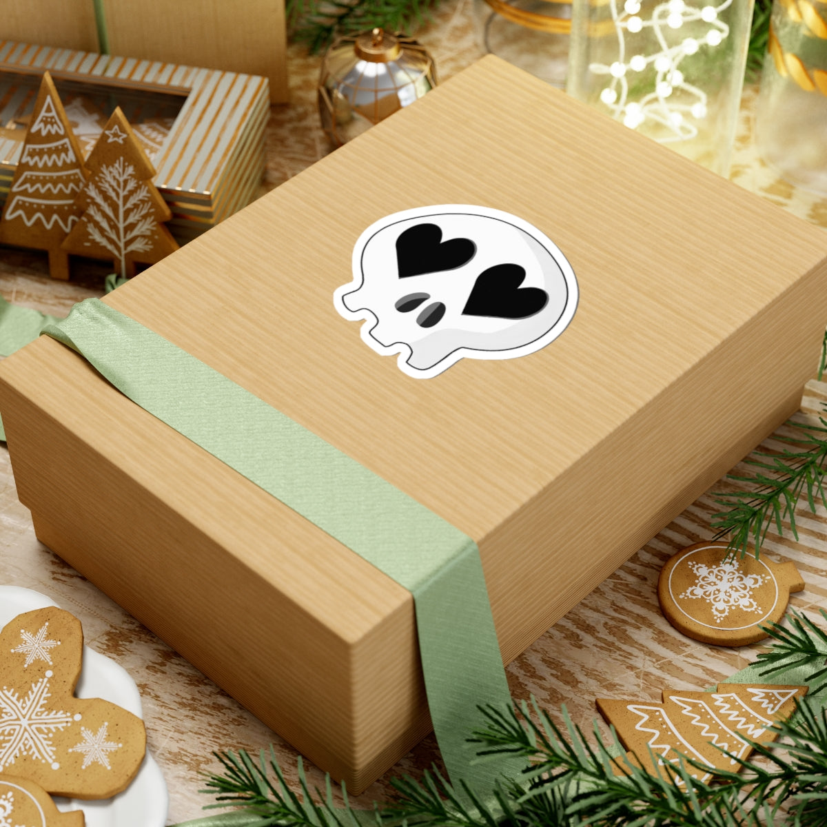 Heart-Eyes Skull Sticker (Black)