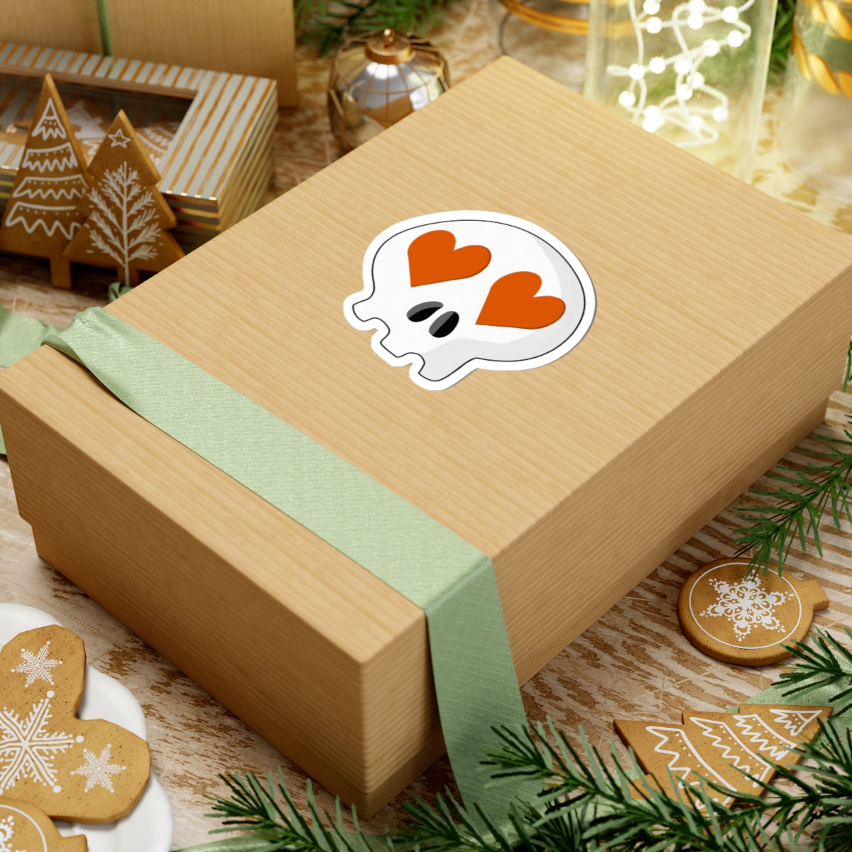 Heart-Eyes Skull Sticker (Orange)