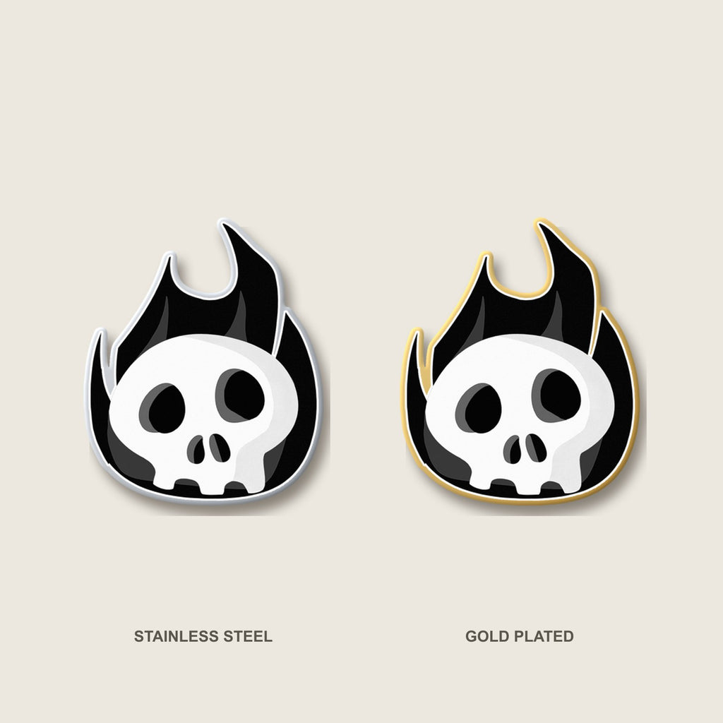 Black Fire Flaming Skull Pin