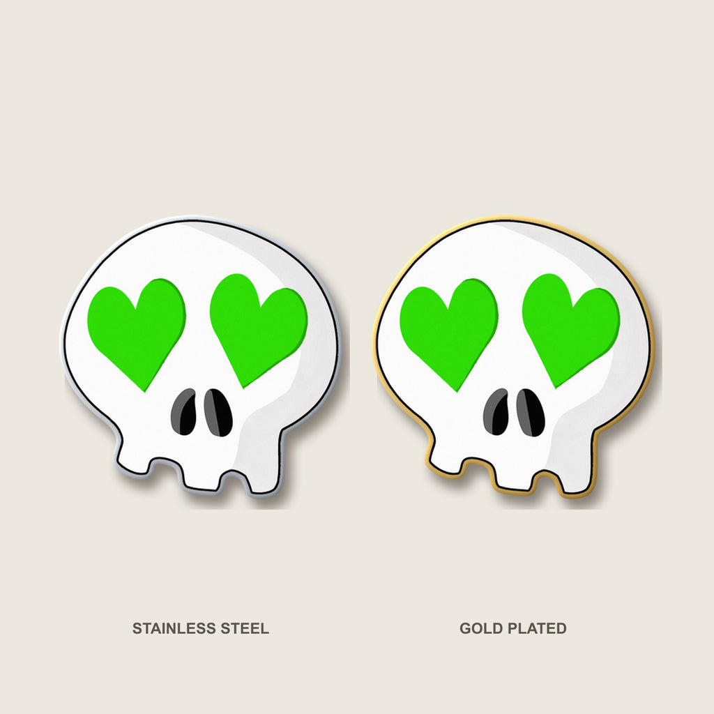 Heart-Eyes Skull Pin (Green)