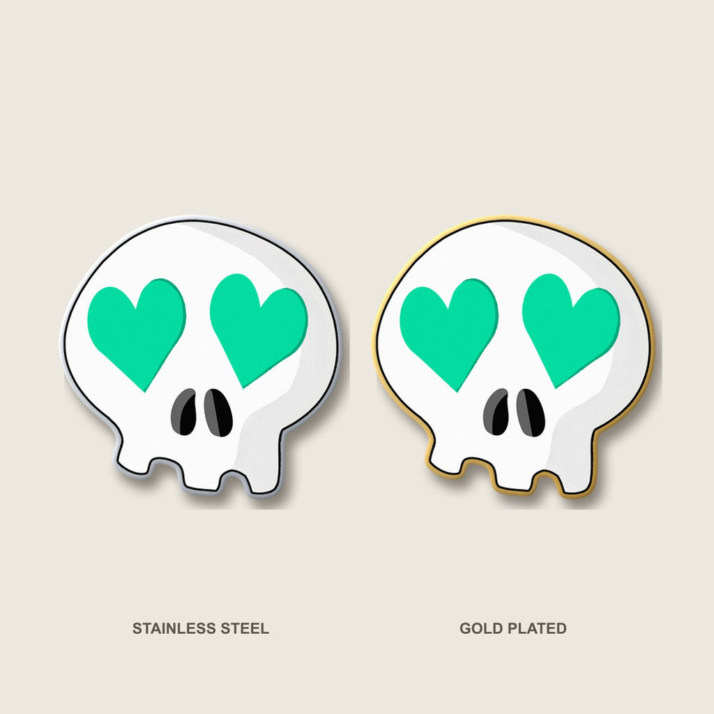 Heart-Eyes Skull Pin (Teal)