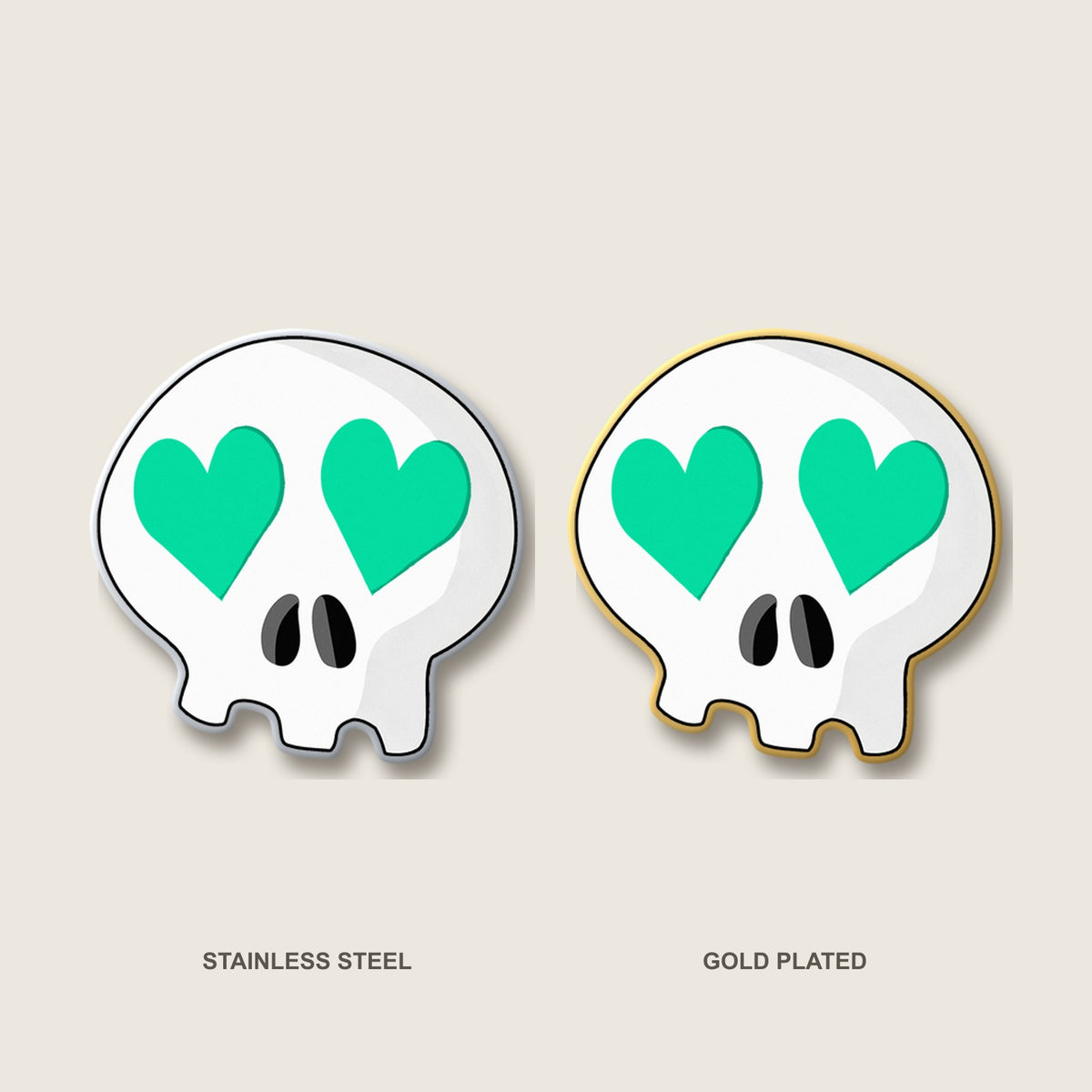 Heart-Eyes Skull Pin (Teal)