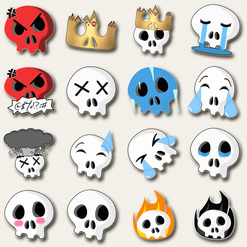 Skull Emoji Sticker Set (16 Stickers)